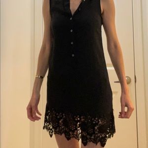 Equipment Black Silk Dress w/ Lace - Size XS
